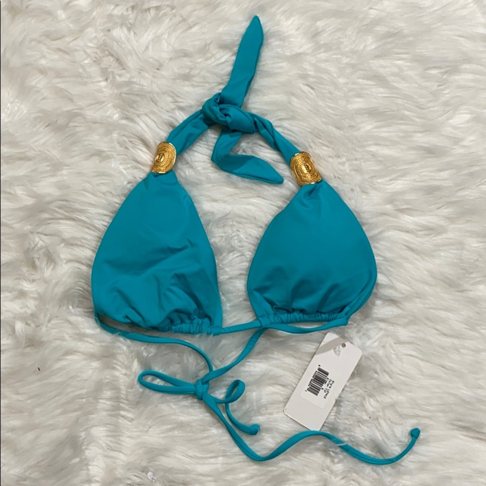 NWT L*space Teal Gold Hardwear Bikini Top sz S